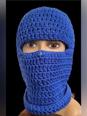 Handmade Crocheted Full Face Balaclava - Blue